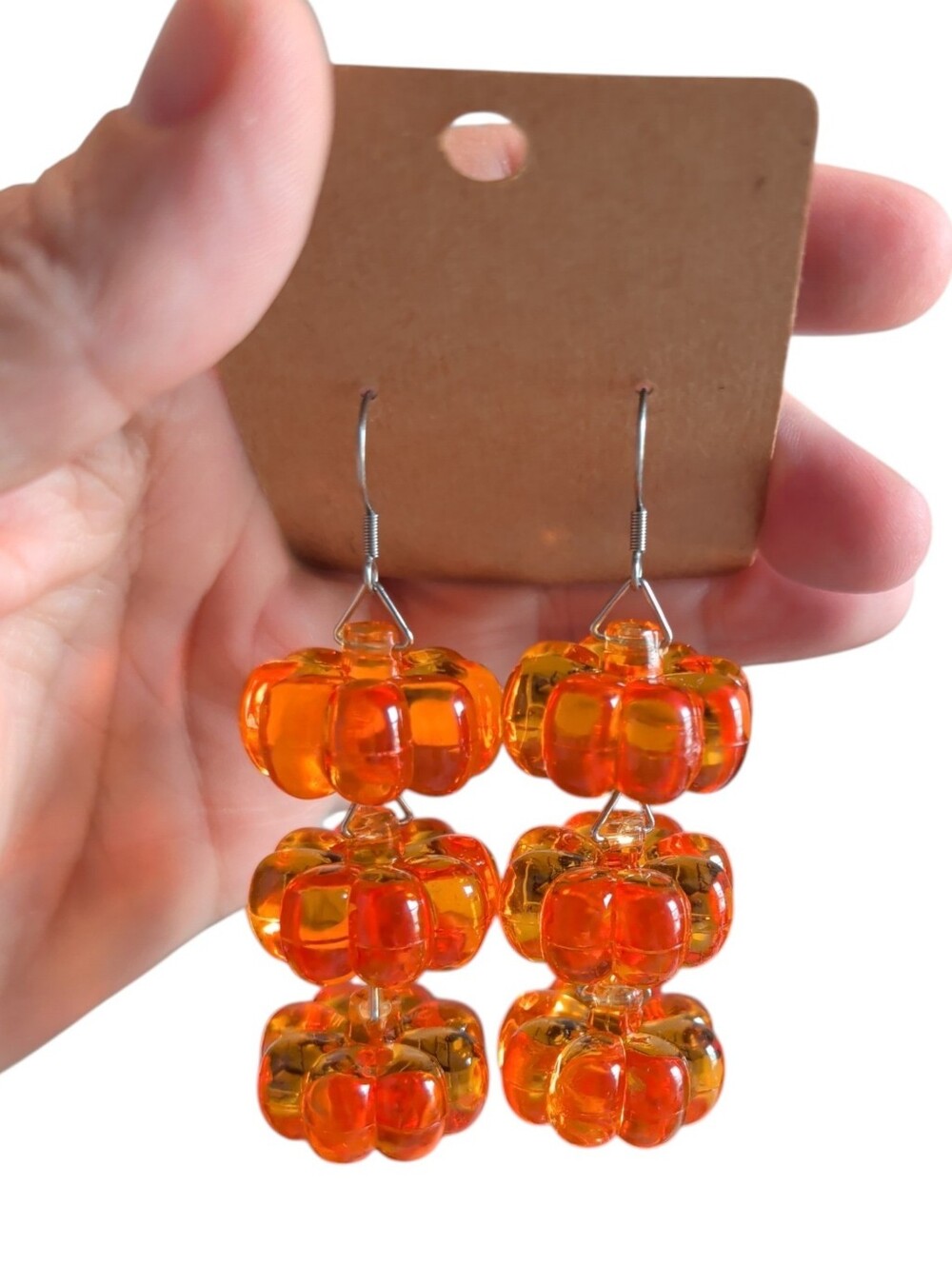 Pumpkin Orange Beaded Dangle Earrings